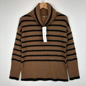 New The Cashmere Project Womens Cashmere Striped‎ Turtleneck Sweater Brown Sz XS